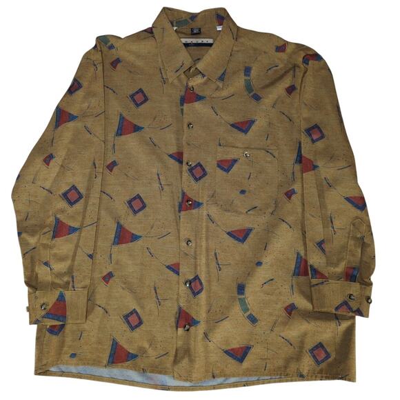 VTG Haupt Shirt Mens XL 17.5 Made in Germany Geometric Abstract Print Button Up - Picture 1 of 11
